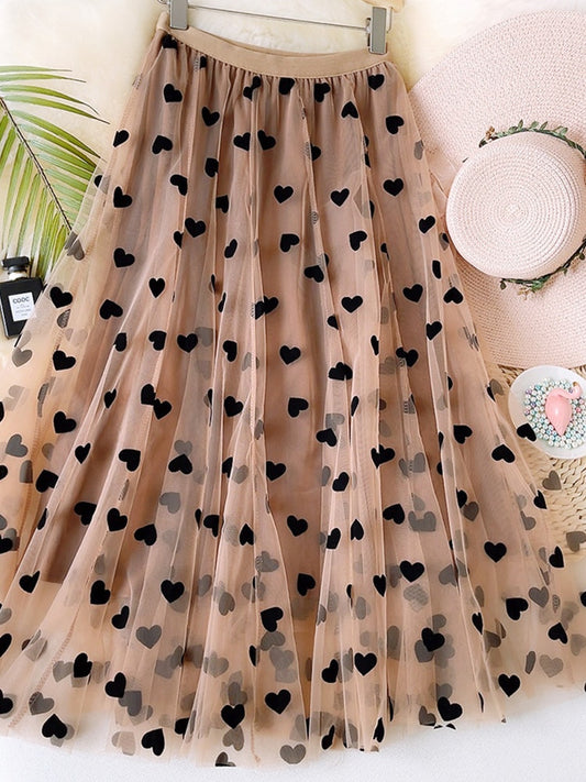 Tulle Heart Print Skirt
