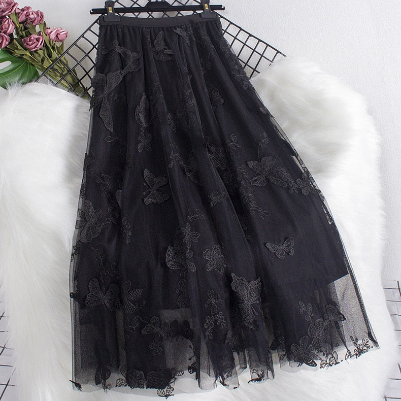 Butterfly Tulle Long Skirt