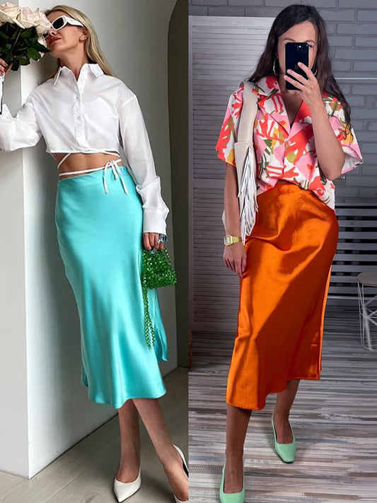 Irma Satin Silk Midi Skirt