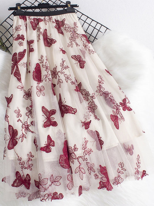 Butterfly Tulle Long Skirt