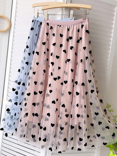 Tulle Heart Print Skirt