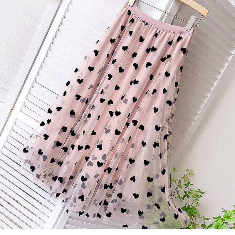 Tulle Heart Print Skirt