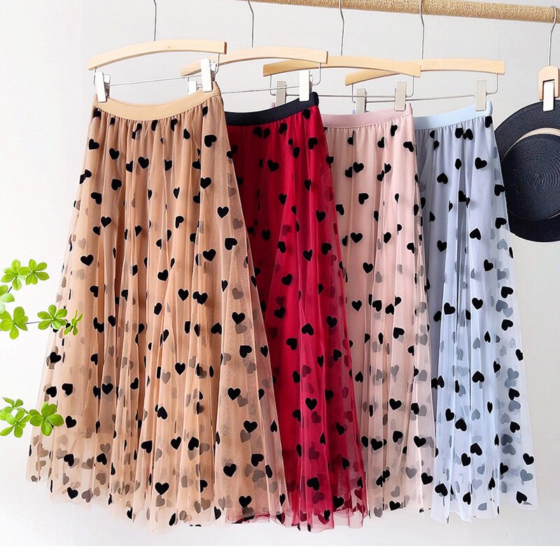 Tulle Heart Print Skirt